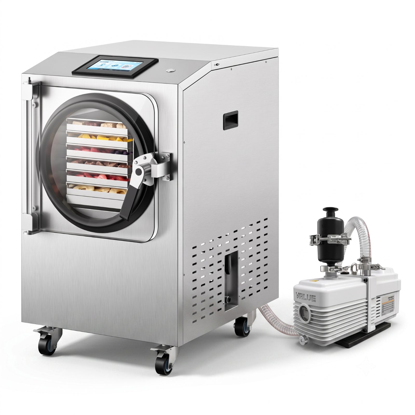 Vacuum Freeze Dryer Machine 220V & 1800W with 6 Trays, -40°C Cold Trap & Vp≤5 Pa Commercial Food Freeze Drying Machine with Vacuum Pump,Drying for Fruit Vegetable Food Preservation