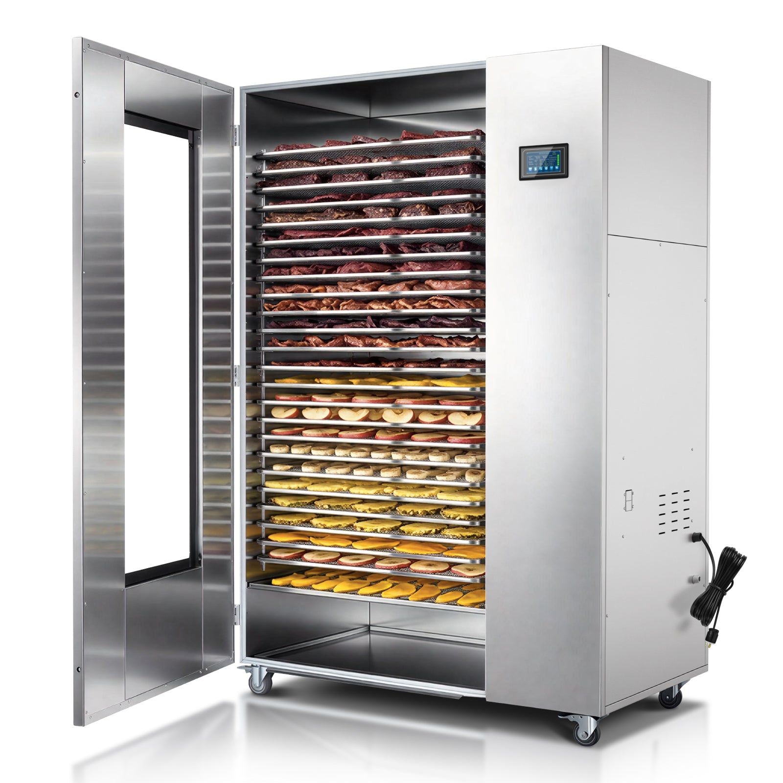 220V Industrial Heat Pump Food-Dehydrator Machine 60℉-158℉ Stainless Steel 24 Trays 50Hz Commercial Food Dryer 75% Energy Saving 125ft² Large Capcity Drying for Fruit,Beef Jerky Maker (46.5×27×69.8)