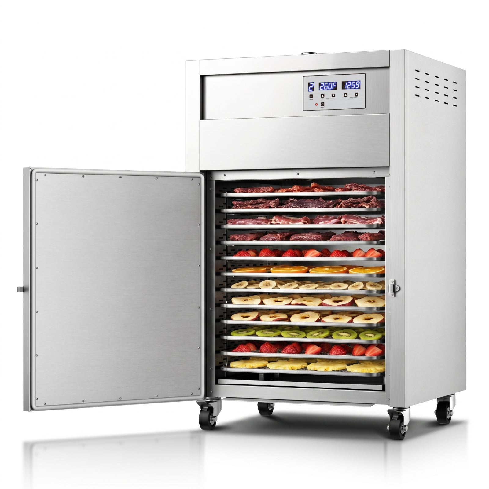 220V High Temp Food Dehydrator Machine 305℉,50Hz Commercial Dehydrator Machine with 9 Programmable Stages,12 Trays Industrial Food Dryer for Beef Jerky Maker 39ft² Large Dryer for Meat,Fruit (29×26×46