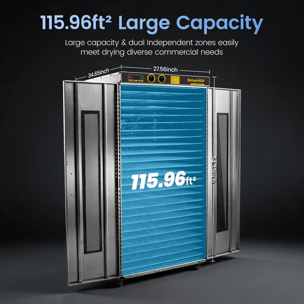 220V & 115.96ft² Large Capacity Commercial Food-Dehydrator Machine 24 Trays,5850W 50Hz No Plug Industrial Dehydrator Single-Phase Factory Use,Commercial Food-Dryer Machine with Food Processing Plants