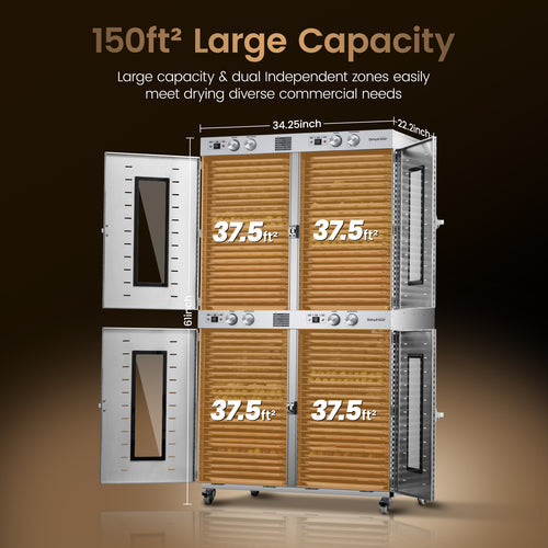120V Commercial Food-Dehydrator Machine 88 Trays,150ft² Large Capacity Food-Dryer Machine with 15H & 194°F,7400W & 60Hz No Plug Industrial Commercial-Dehydrator Single-Phase for Food Processing Plant