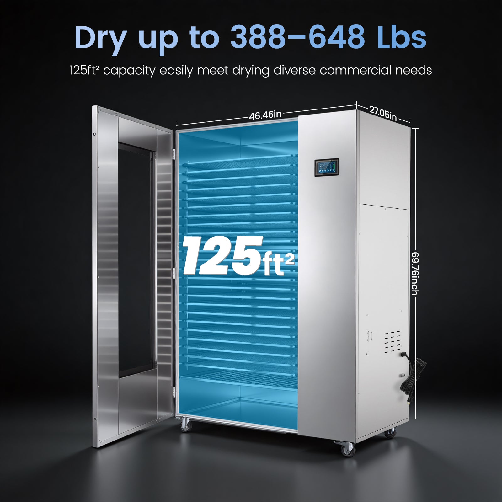 220V Industrial Heat Pump Food-Dehydrator Machine 60℉-158℉ Stainless Steel 24 Trays 50Hz Commercial Food Dryer 75% Energy Saving 125ft² Large Capcity Drying for Fruit,Beef Jerky Maker (46.5×27×69.8)
