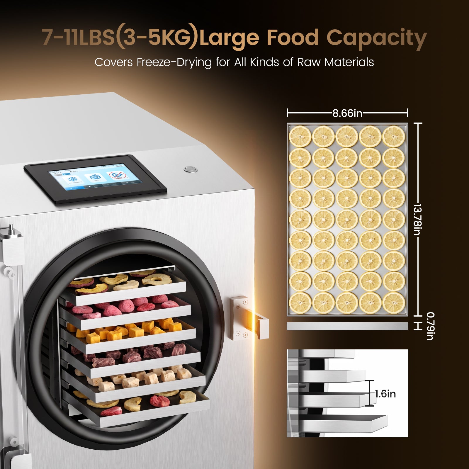 Vacuum Freeze Dryer Machine 220V & 1800W with 6 Trays, -40°C Cold Trap & Vp≤5 Pa Commercial Food Freeze Drying Machine with Vacuum Pump,Drying for Fruit Vegetable Food Preservation