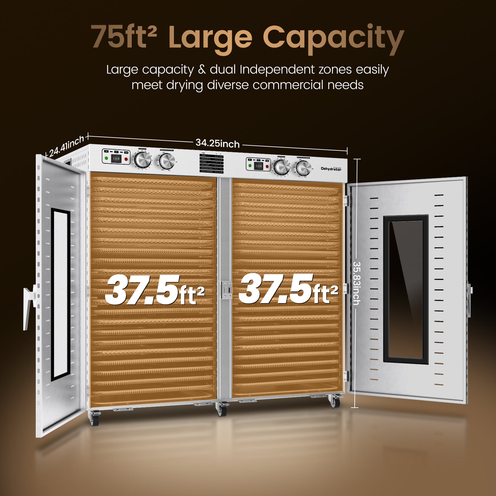220V Commercial Food-Dehydrator Machine 44 Trays,75ft² Large Commercial Food-Dryer Stainless Steel,50Hz Industrial Dehydrator Dryer machine with 194°F & 15H for Hotel Restaurant Farms