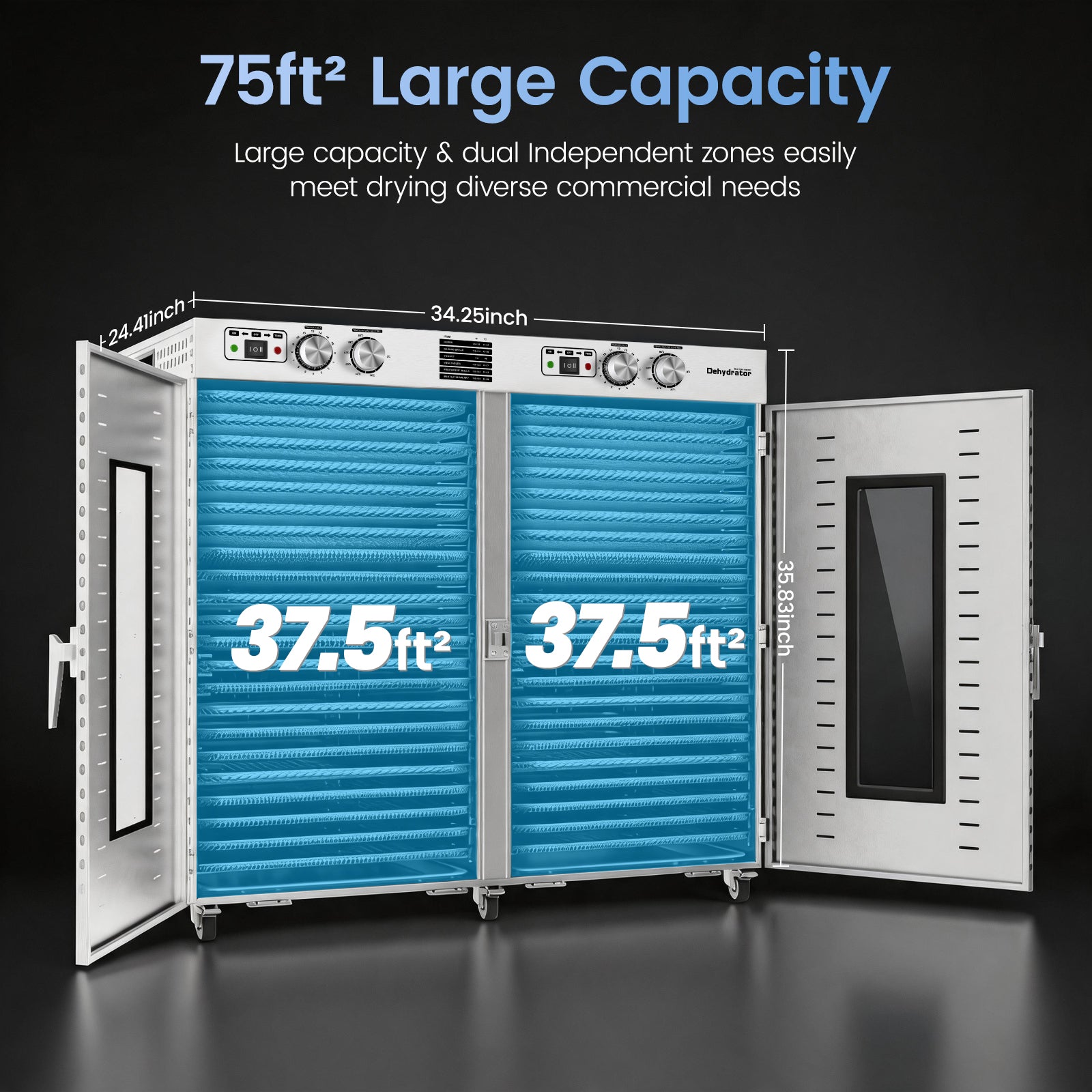 220V Commercial Food-Dehydrator Machine 44 Trays,75ft² Large Commercial Food-Dryer Stainless Steel,50Hz Industrial Dehydrator Dryer machine with 194°F & 15H for Hotel Restaurant Farms