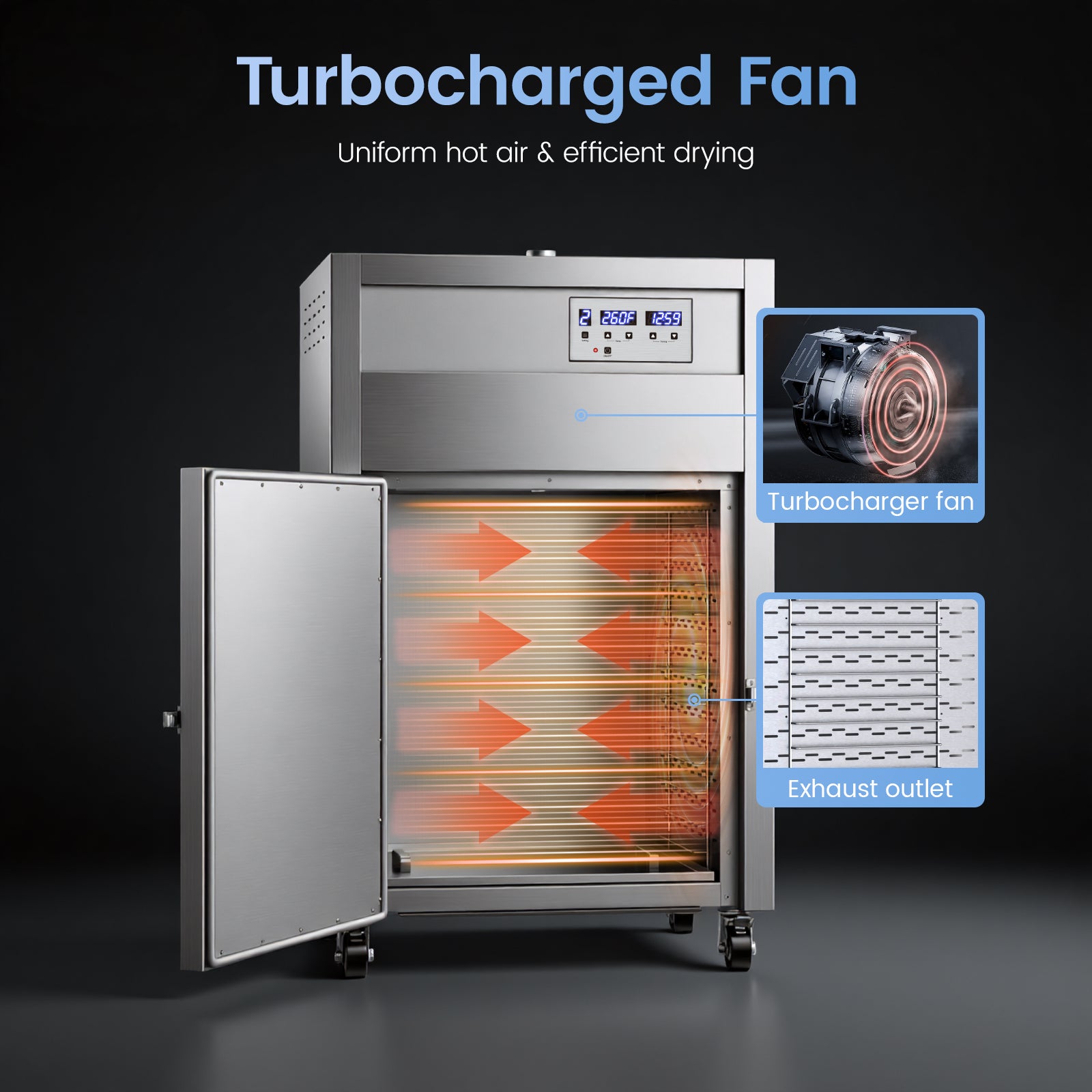 220V High Temp Food Dehydrator Machine 305℉,50Hz Commercial Dehydrator Machine with 9 Programmable Stages,12 Trays Industrial Food Dryer for Beef Jerky Maker 39ft² Large Dryer for Meat,Fruit (29×26×46
