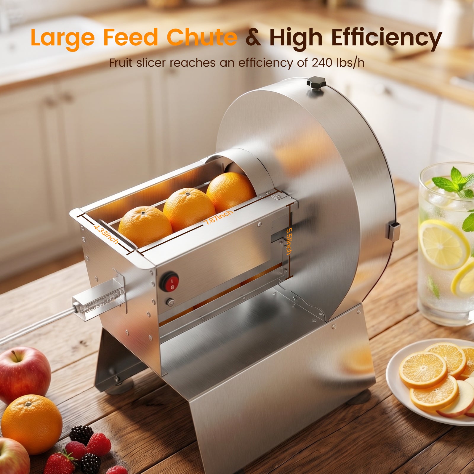 Commercial Electric Vegetable Slicer,Stainless Steel Fruit Slicer Machine Large Feed Chute,Food Slicing Electric Machine 0.04-0.4inch Thickness Adjustable For Cabbage, Potatoes, Tomatoes