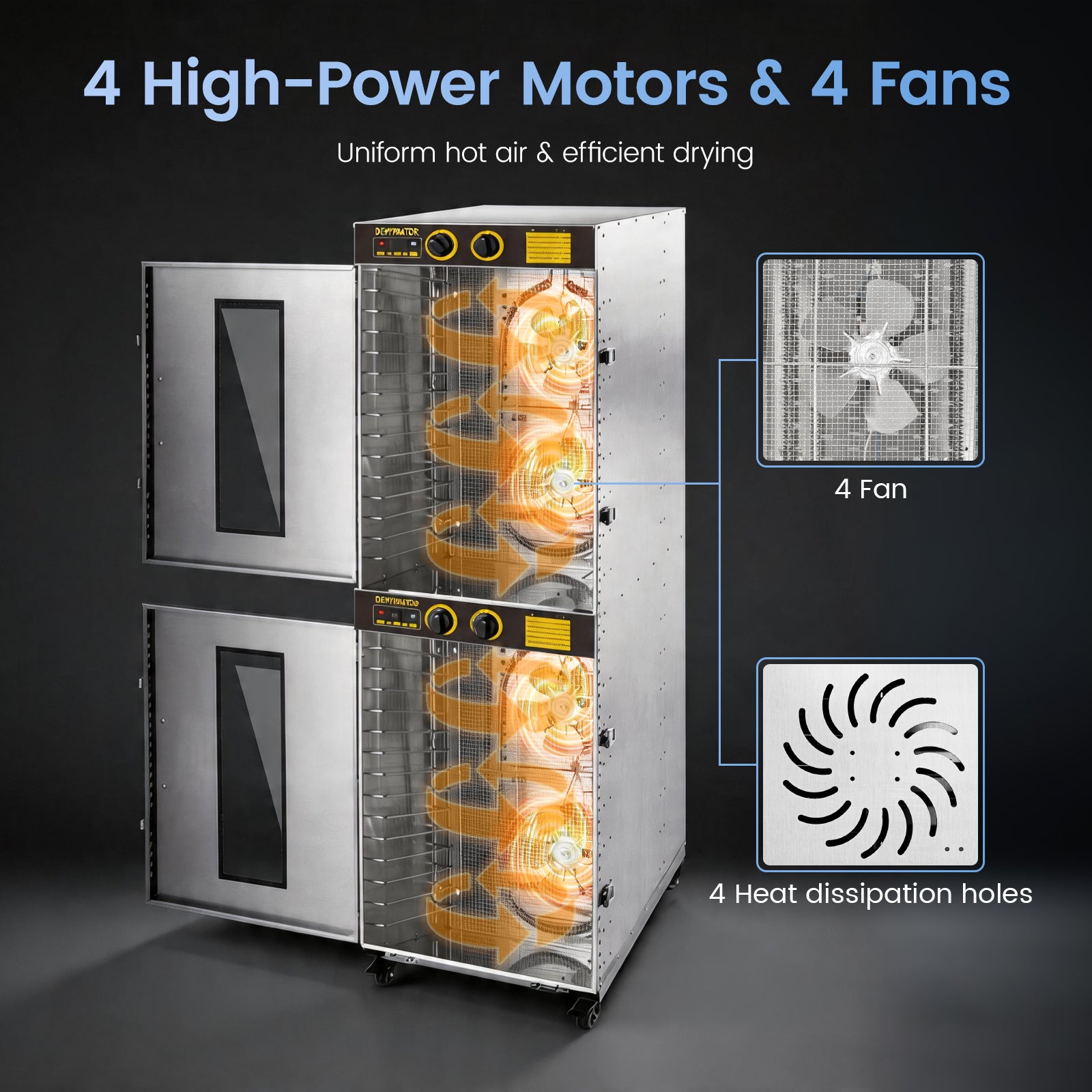 220V Commercial Food-Dehydrator Machine 32 Trays, 54ft² Large Commercial-Dehydrator,15H & 194℉ Timer Stainless Steel 50Hz Industrial Food-Dryer Machine Powerful Dryer for Food Processing,Restaurant