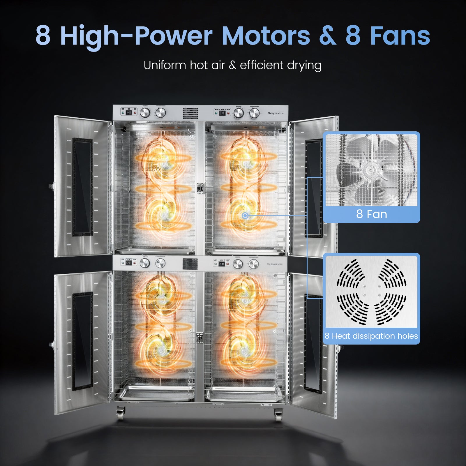 220V Commercial Food-Dehydrator Machine 88 Trays,150ft² Large Capacity Food-Dryer Machine with 15H & 194°F,7400W & 50Hz No Plug Industrial Commercial-Dehydrator Single-Phase for Food Processing Plant