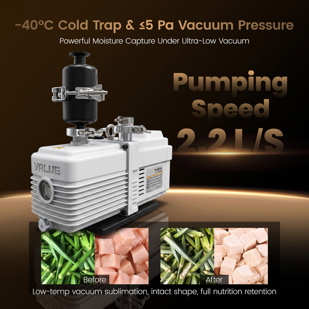 Vacuum Freeze Dryer Machine 220V & 1800W with 6 Trays, -40°C Cold Trap & Vp≤5 Pa Commercial Food Freeze Drying Machine with Vacuum Pump,Drying for Fruit Vegetable Food Preservation