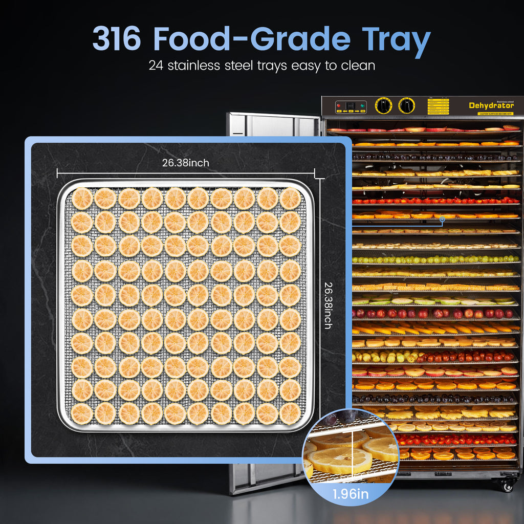 220V & 115.96ft² Large Capacity Commercial Food-Dehydrator Machine 24 Trays,5850W 50Hz No Plug Industrial Dehydrator Single-Phase Factory Use,Commercial Food-Dryer Machine with Food Processing Plants