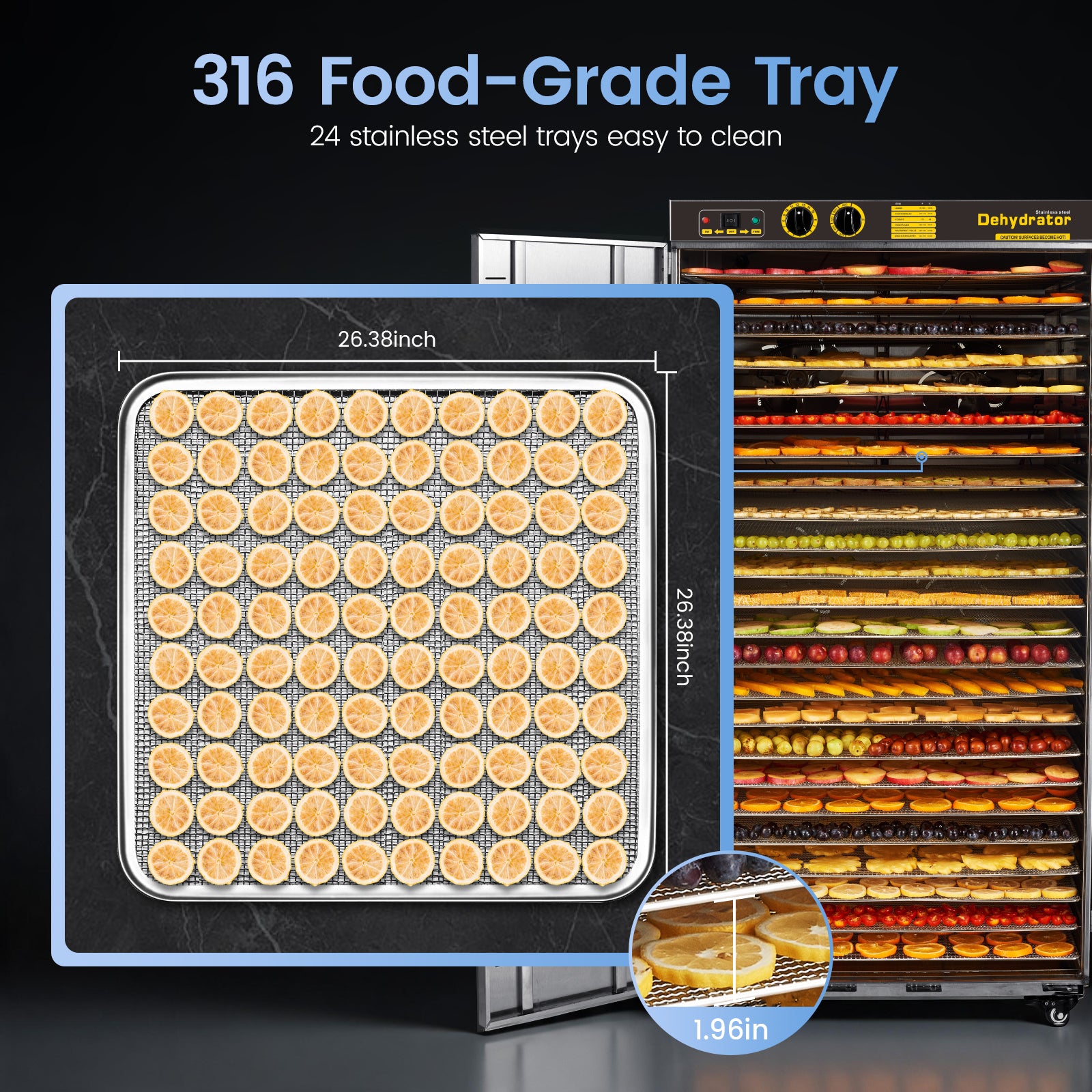 220V & 115.96ft² Large Capacity Commercial Food-Dehydrator Machine 24 Trays,5850W 50Hz No Plug Industrial Dehydrator Single-Phase Factory Use,Commercial Food-Dryer Machine with Food Processing Plants