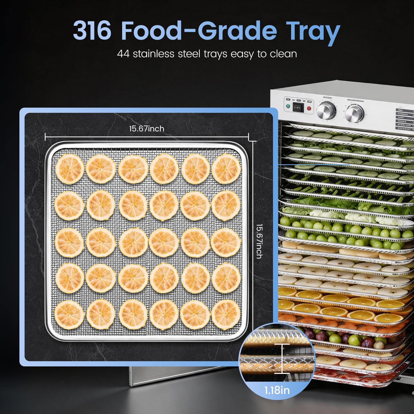 220V Commercial Food-Dehydrator Machine 44 Trays,75ft² Large Commercial Food-Dryer Stainless Steel,50Hz Industrial Dehydrator Dryer machine with 194°F & 15H for Hotel Restaurant Farms