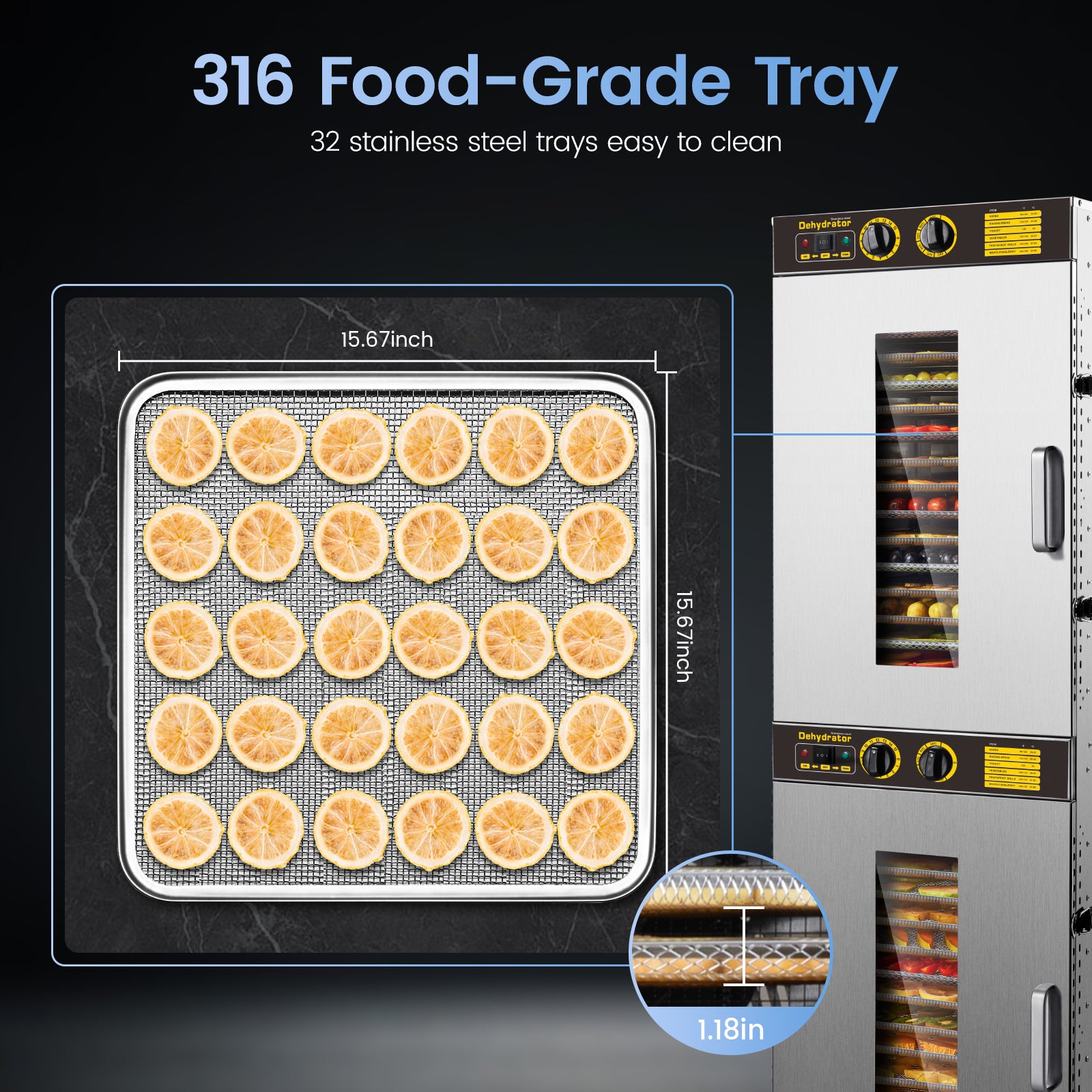 220V Commercial Food-Dehydrator Machine 32 Trays, 54ft² Large Commercial-Dehydrator,15H & 194℉ Timer Stainless Steel 50Hz Industrial Food-Dryer Machine Powerful Dryer for Food Processing,Restaurant