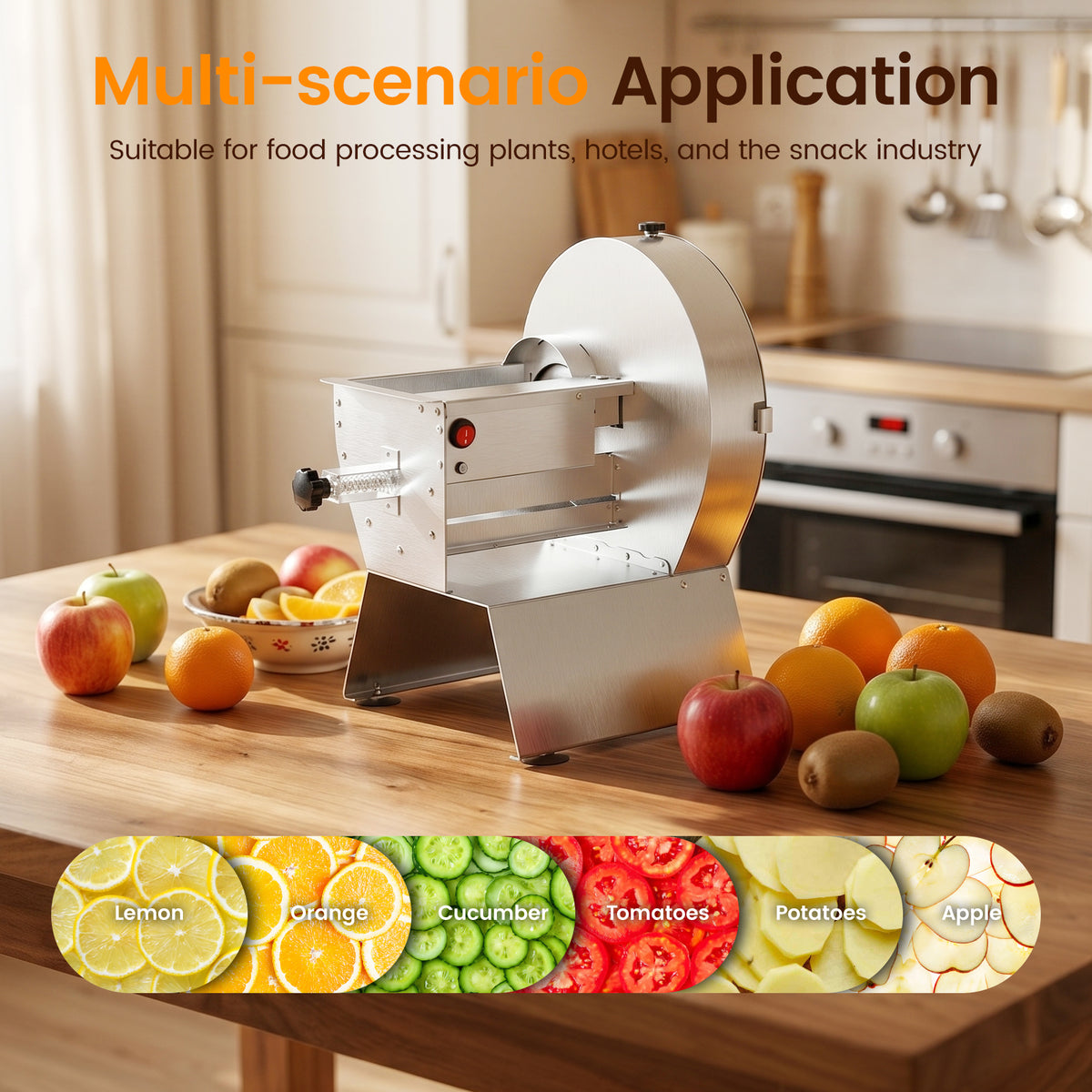 Commercial Electric Vegetable Slicer,Stainless Steel Fruit Slicer Machine Large Feed Chute,Food Slicing Electric Machine 0.04-0.4inch Thickness Adjustable For Cabbage, Potatoes, Tomatoes