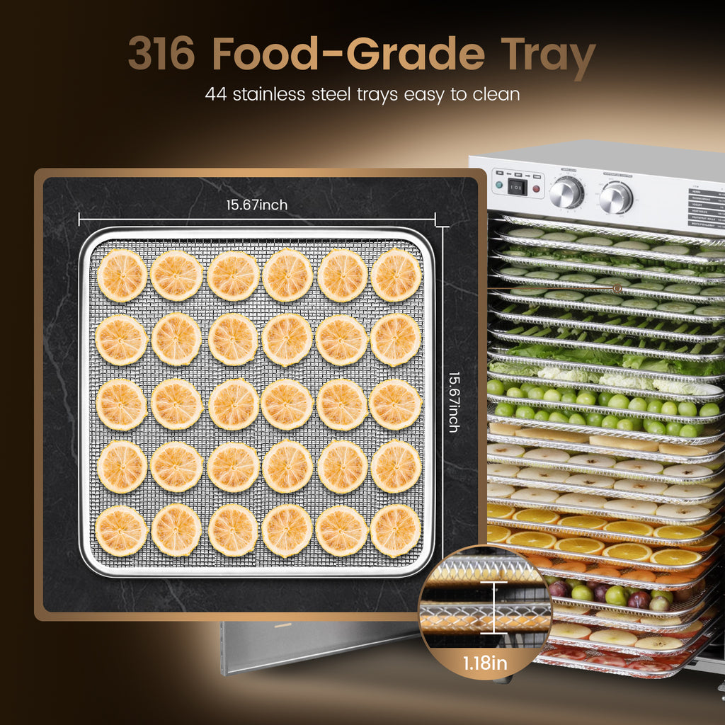 220V Commercial Food-Dehydrator Machine 44 Trays,75ft² Large Commercial Food-Dryer Stainless Steel,50Hz Industrial Dehydrator Dryer machine with 194°F & 15H for Hotel Restaurant Farms