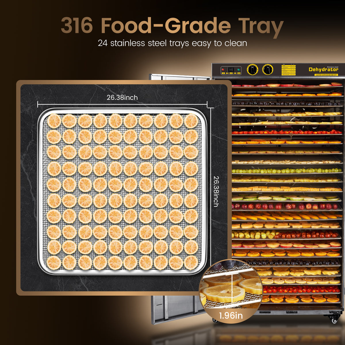 220V & 115.96ft² Large Capacity Commercial Food-Dehydrator Machine 24 Trays,5850W 50Hz No Plug Industrial Dehydrator Single-Phase Factory Use,Commercial Food-Dryer Machine with Food Processing Plants