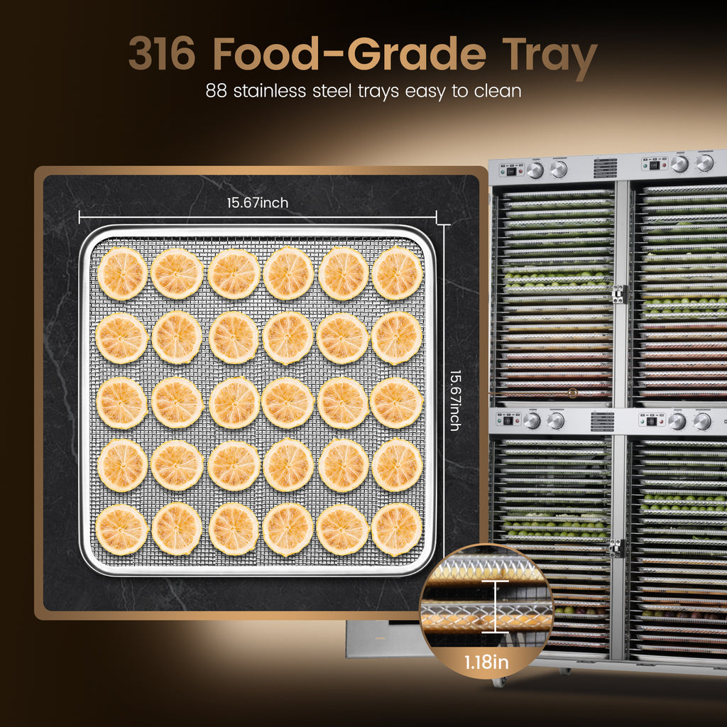 120V Commercial Food-Dehydrator Machine 88 Trays,150ft² Large Capacity Food-Dryer Machine with 15H & 194°F,7400W & 60Hz No Plug Industrial Commercial-Dehydrator Single-Phase for Food Processing Plant
