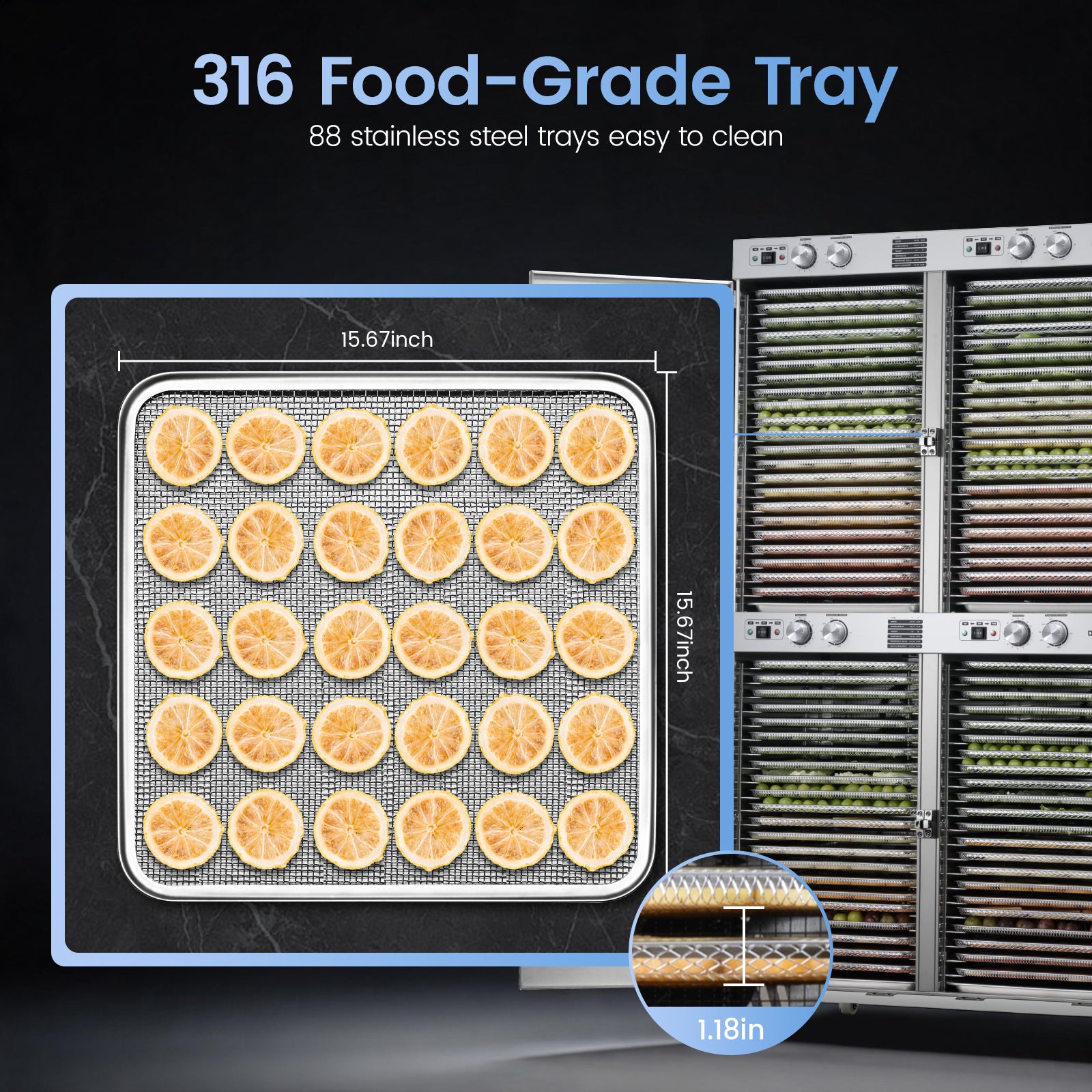 120V Commercial Food-Dehydrator Machine 88 Trays,150ft² Large Capacity Food-Dryer Machine with 15H & 194°F,7400W & 60Hz No Plug Industrial Commercial-Dehydrator Single-Phase for Food Processing Plant