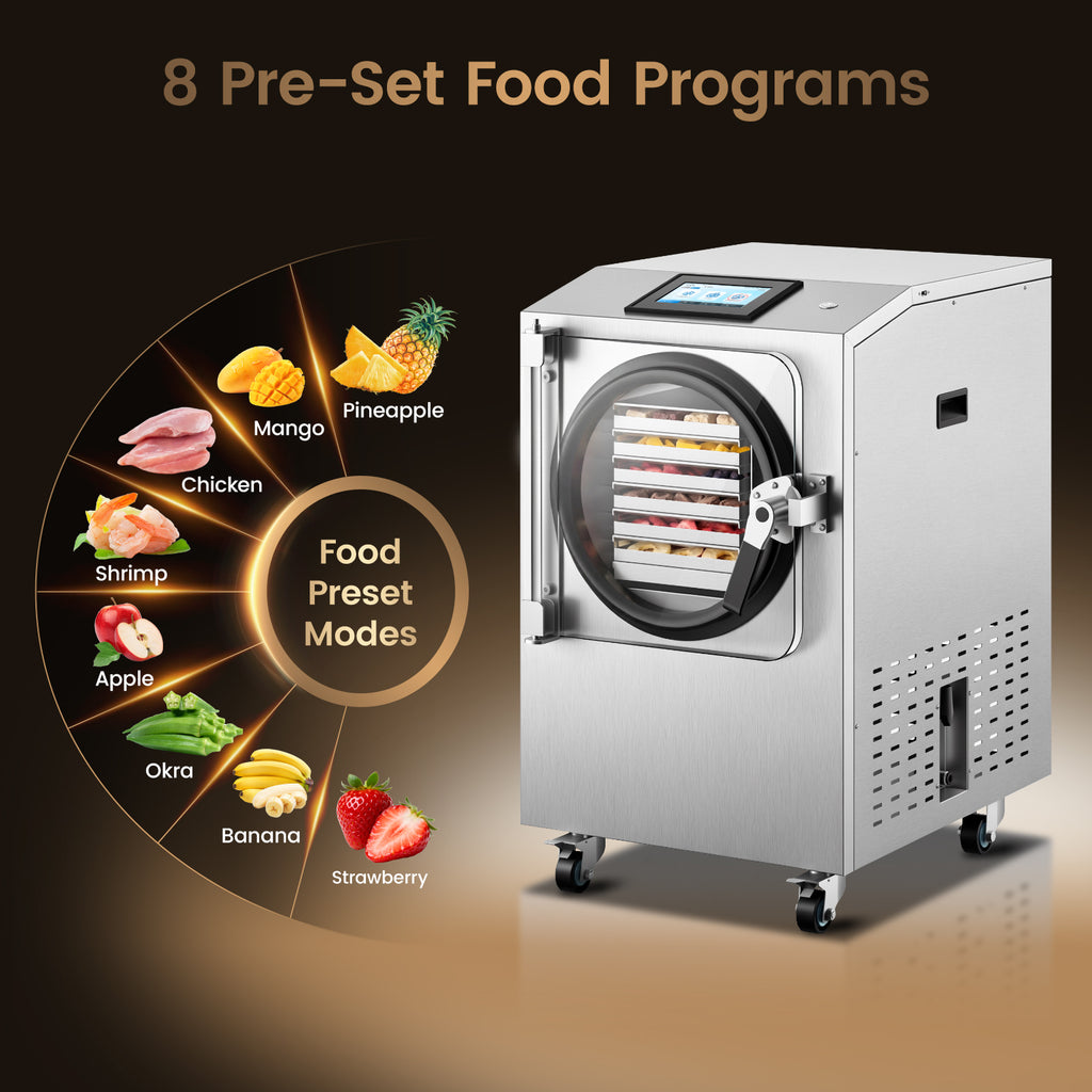 Vacuum Freeze Dryer Machine 220V & 1800W with 6 Trays, -40°C Cold Trap & Vp≤5 Pa Commercial Food Freeze Drying Machine with Vacuum Pump,Drying for Fruit Vegetable Food Preservation