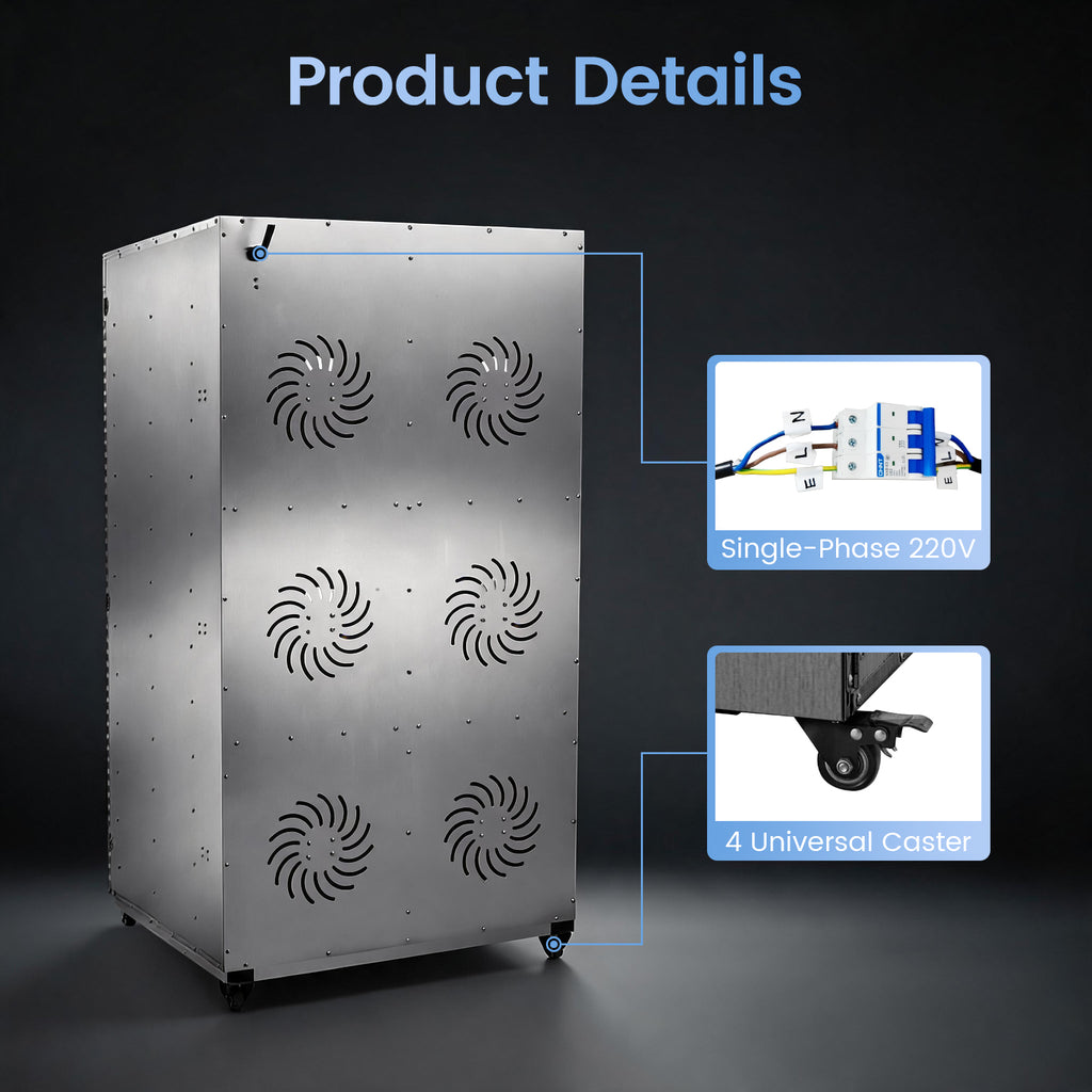 220V & 115.96ft² Large Capacity Commercial Food-Dehydrator Machine 24 Trays,5850W 50Hz No Plug Industrial Dehydrator Single-Phase Factory Use,Commercial Food-Dryer Machine with Food Processing Plants