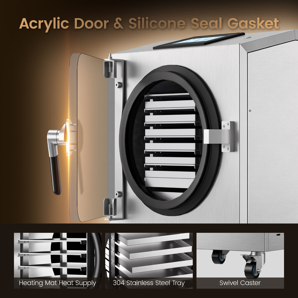 Vacuum Freeze Dryer Machine 220V & 1800W with 6 Trays, -40°C Cold Trap & Vp≤5 Pa Commercial Food Freeze Drying Machine with Vacuum Pump,Drying for Fruit Vegetable Food Preservation
