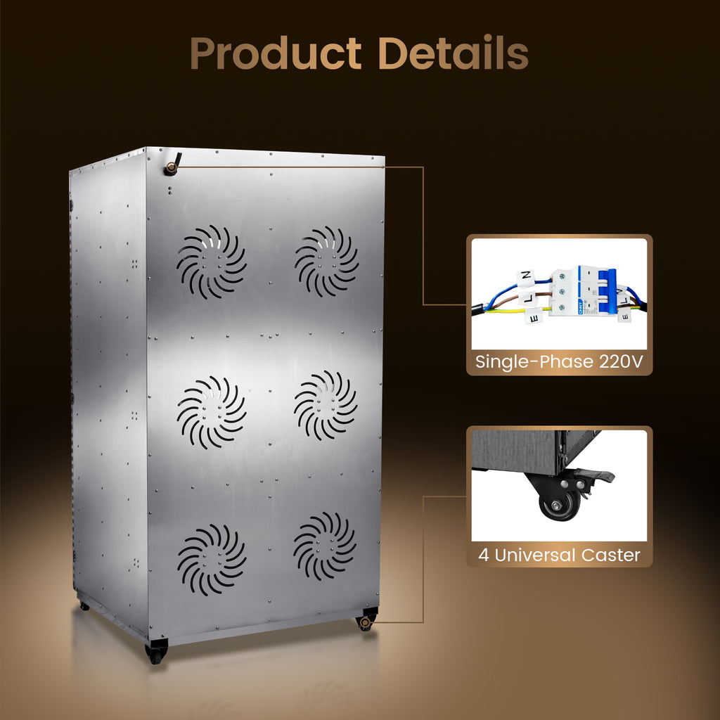 220V & 115.96ft² Large Capacity Commercial Food-Dehydrator Machine 24 Trays,5850W 50Hz No Plug Industrial Dehydrator Single-Phase Factory Use,Commercial Food-Dryer Machine with Food Processing Plants
